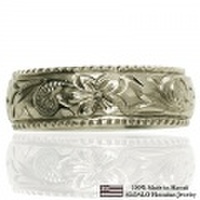 ハワイアンジュエリー オーダーメイド しっかりした1.75mm厚 幅6mm 14金ホワイトゴールド バレルリング