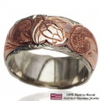 ハワイアンジュエリー オーダーメイド 最適な2mm厚 幅10mm 14金 ２トーンリング ピンクホワイトゴールド