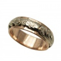 ハワイアンジュエリー オーダーメイド 最適な2mm厚 幅6mm 14金 ２トーンリング ピンクホワイトゴールド