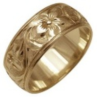 ハワイアンジュエリー オーダーメイド 重厚な立体感2mm厚 幅8mm 14金 イエローゴールド バレルリング