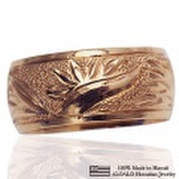 ハワイアンジュエリー オーダーメイド 重厚な立体感2mm厚 幅8mm 14金 ピンクゴールド バレルリング