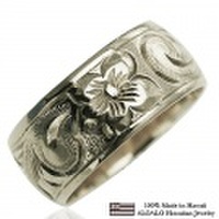 ハワイアンジュエリー オーダーメイド 重厚な立体感2mm厚 幅8mm 14金ホワイトゴールド バレルリング