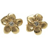 ハワイアンジュエリー14kゴールドミニプルメリアダイヤモンドピアス