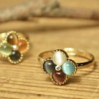 フラワーキャッツアイストーン ゴールド リング指輪(d623)ring0331