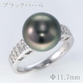 ブラック パール（黒蝶真珠） 直径 11.7mm リング・指輪 14号 Pt900プラチナ 中央宝石鑑別書 【中古】 (282063)