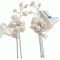 ブランド-AMANDA fashions【ウェディング】【パーティ】ヘアアクセサリー◆淡水パール＆ビーズフラワースティック（2本セット）◆アイボリー