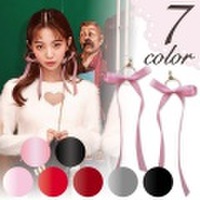 リボンが可愛い2wayフープピアス ピアス イヤリング アクセサリー ゆめかわいい ベルベット リボン 別珍 ベロア サテン シュガー オルチャン 770203