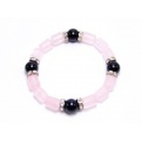 ローズクオーツ＆オニキス　ポイントデザインブレスレット