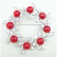 珊瑚 & CZ リーフクラウン ブローチ