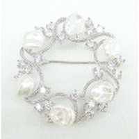 淡水パール & CZ ブローチ/ペンダントヘッド