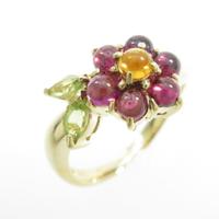 K18YG フラワー カラーストーンリング