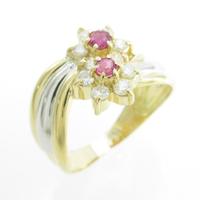 K18YG／PT フラワー ルビーリング