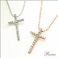 【送料無料・鑑別書付】K10ホワイトゴールド・ピンクゴールドダイヤモンドクロスネックレス