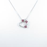 K18WG ハート×フラワー ルビーネックレス