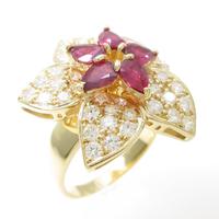 K18YG フラワー ルビーリング
