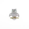 K18WG／K18YG フクロウ グリーンガーネットブローチ