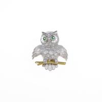 K18WG／K18YG フクロウ グリーンガーネットブローチ