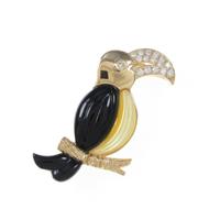 K18YG オウム カラーストーンブローチ