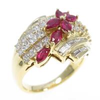 K18YG フラワー ルビーリング