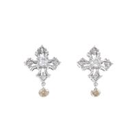 K18WG クロス ダイヤモンド ピアス 0.14CT