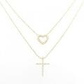 K18YG ハート×クロス ダイヤモンド ネックレス 0.07CT