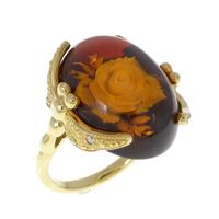 K18YG ローズ 琥珀 リング