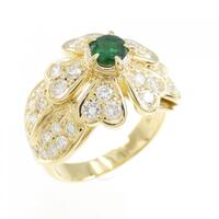 K18YG フラワー エメラルド リング 0.30CT
