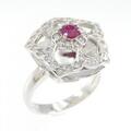 K18WG フラワー ルビー リング 0.22CT