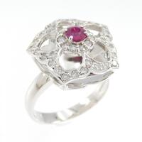 K18WG フラワー ルビー リング 0.22CT
