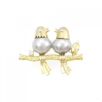 K18YG バード 黒蝶パール ブローチ