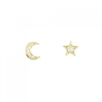 750YG/K18YG ダイヤモンド ムーン × スター ピアス 0.10CT