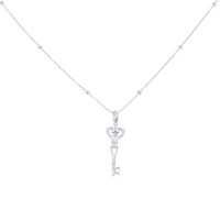 K18WG ハート×キー ダイヤモンド ネックレス 0.01CT