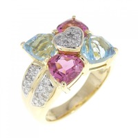 K18YG/PT ハート カラーストーン リング