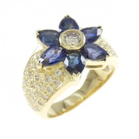 K18YG フラワー サファイヤ リング 2.95CT