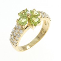 K18YG クローバー ペリドット リング