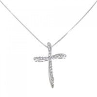 K18WG クロス ダイヤモンド ネックレス 0.25CT