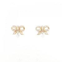 K18PG リボン ダイヤモンド ピアス 0.30CT