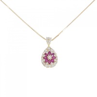 18KYG/K18YG フラワー ルビー ネックレス 1.08CT
