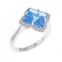 750WG フラワー ブルートパーズ リング 2.67CT
