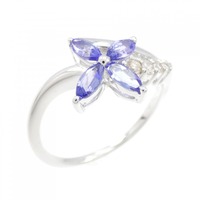 K18WG フラワー タンザナイト リング 0.60CT