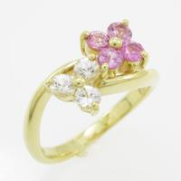 K18YG フラワー ピンクサファイヤリング20％引き