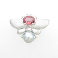 K18WG ハチ カラーストーンブローチ