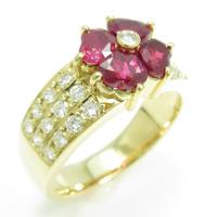 K18YG フラワー ルビーリング