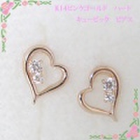 K14PG　キュービック　ハートピアス