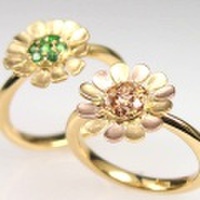 K18YG/K18PGピーチガーネット・グリーンガーネットリング／こころに寄り添う自分だけの花