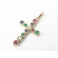 SYMPATHY OF SOUL（シンパシーオブソウル）　Multi Symbol Cross Pendant - K10 Yellow Gold×Multi Stone（マルチシンボルクロスペンダント - K10YG×マルチストーン）