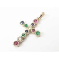 SYMPATHY OF SOUL（シンパシーオブソウル）　Multi Symbol Cross Pendant - K10 Yellow Gold×Multi Stone（マルチシンボルクロスペンダント - K10YG×マルチストーン）
