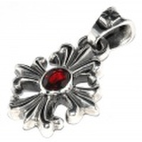 TRAVIS WALKER(トラヴィスワーカー)　クロスペンダントwガーネット【革紐付】　PDS040-01