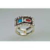 Turquoise & Coral Silver Ring