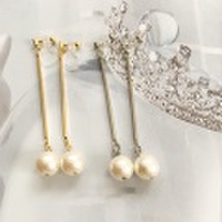 [再販9］［即納] ピアスみたいに見えるイヤリング　スティックバー×パールのノンホールピアス